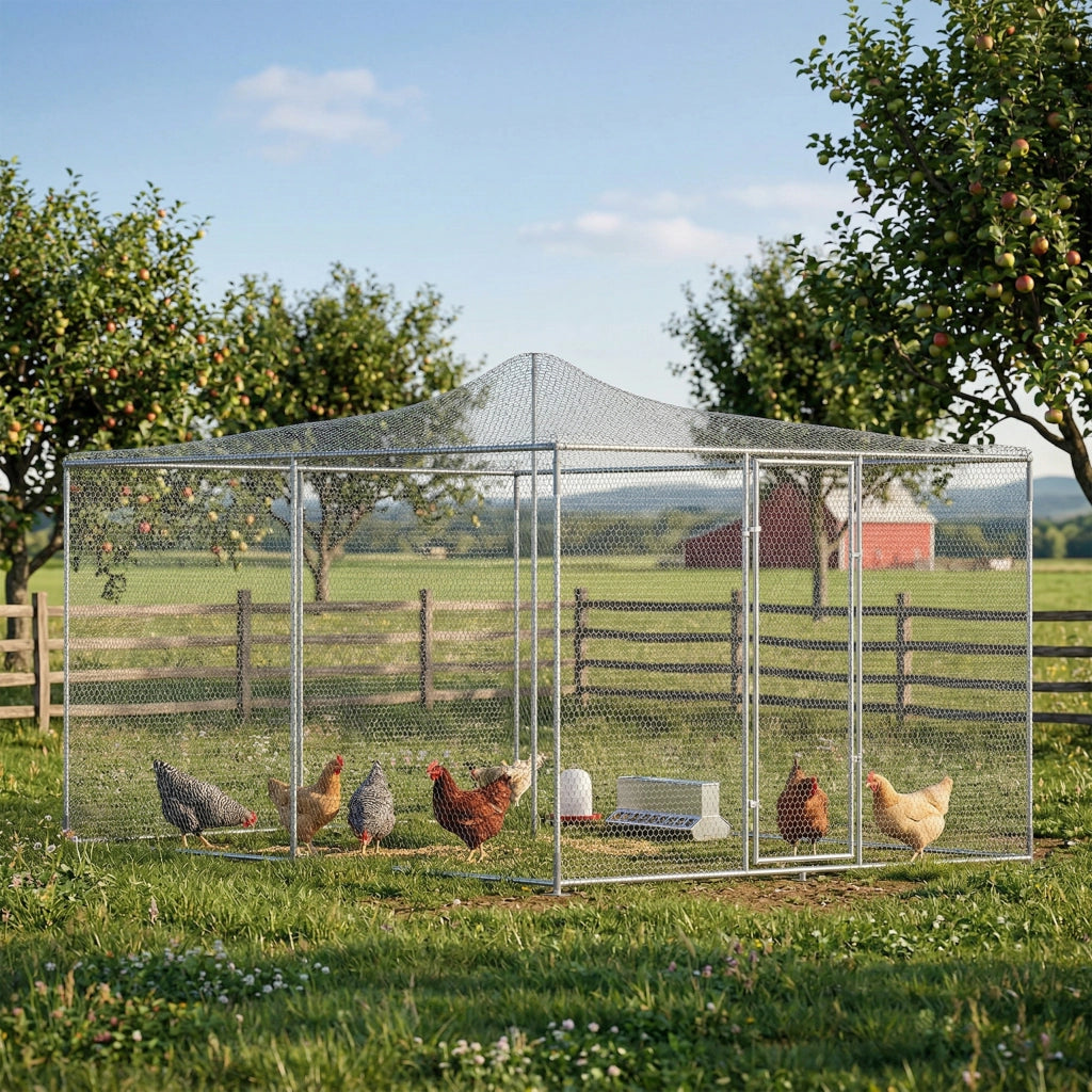 Pollaio Esterno in Acciaio Zincato con Porta e Doppi Serratura ¨C Zephmum ¨C Argento 4x3x2 m