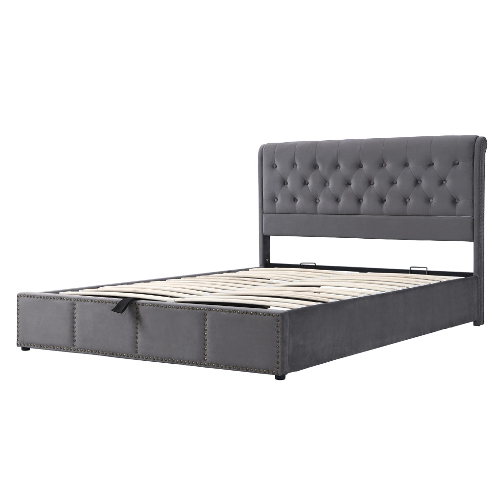 Letto contenitore 180 × 200 cm in velluto grigio con rete a doghe inclusa
