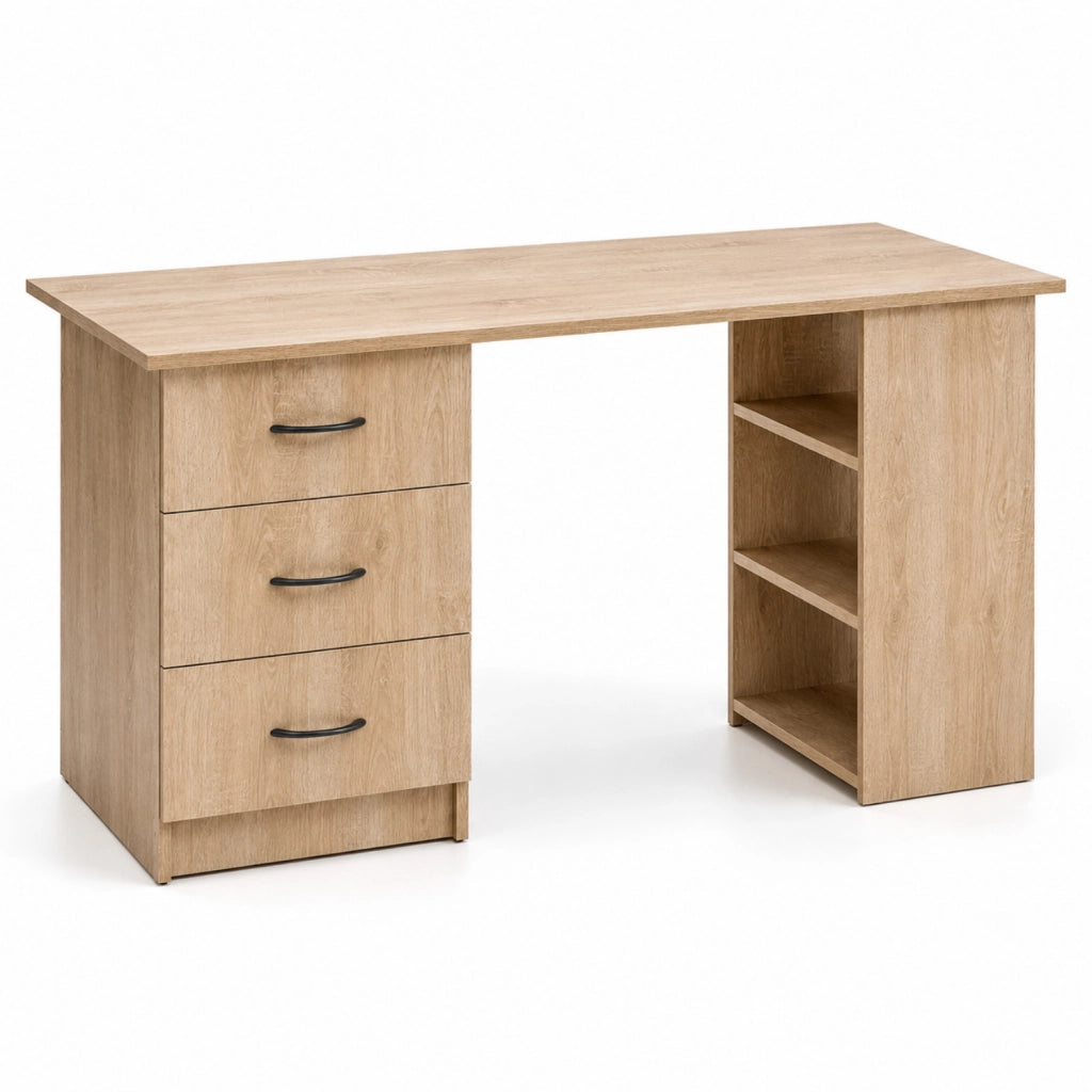 Scrivania Moderna Con 3 Cassetti E 3 Vani A Giorno Scrittoio Struttura In MDF Resistente Design Minimal Ideale Per Ufficio Studio Cameretta E Smart Working 120 x 49 x 72 Cm Rovere