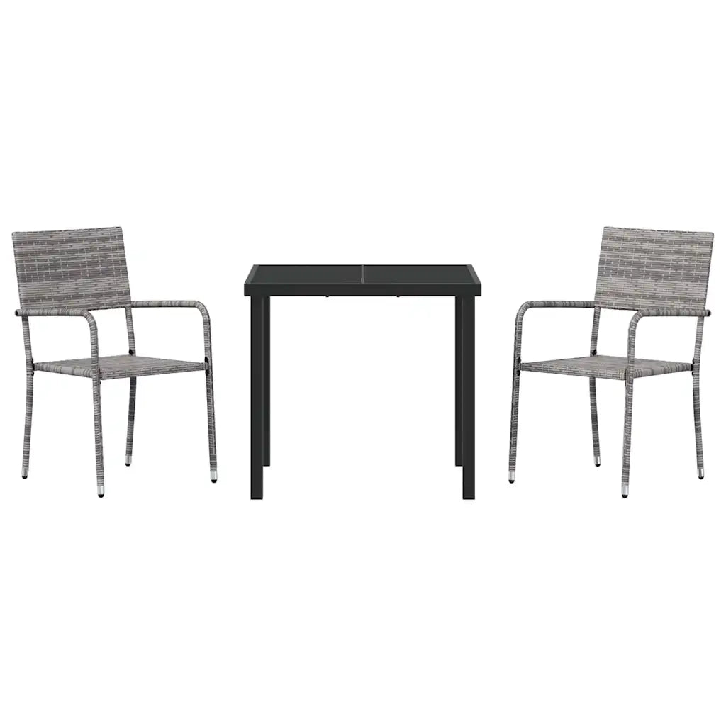 Set da Pranzo per Giardino 3 pz Grigio polyrattan 3380043