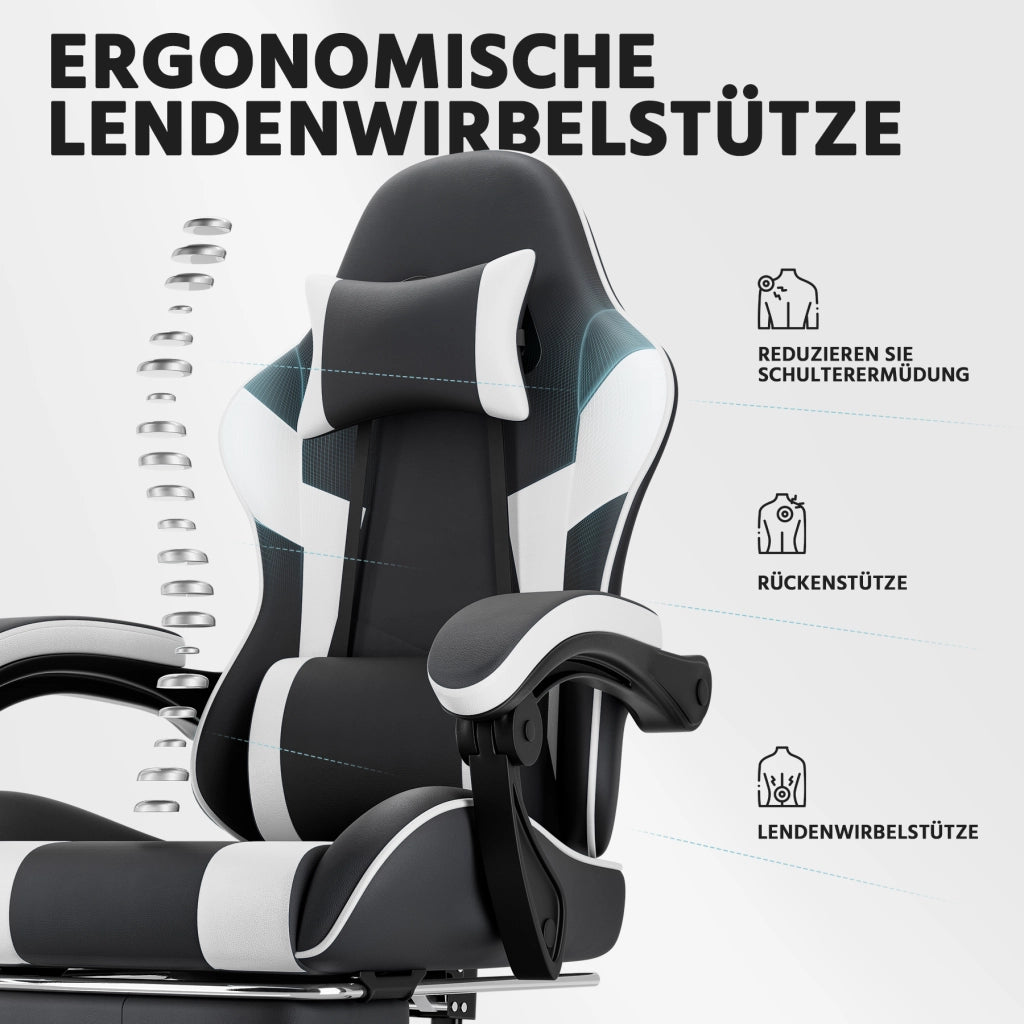 SEDIA GAMING Ergonomica in PVC Nero e Bianco