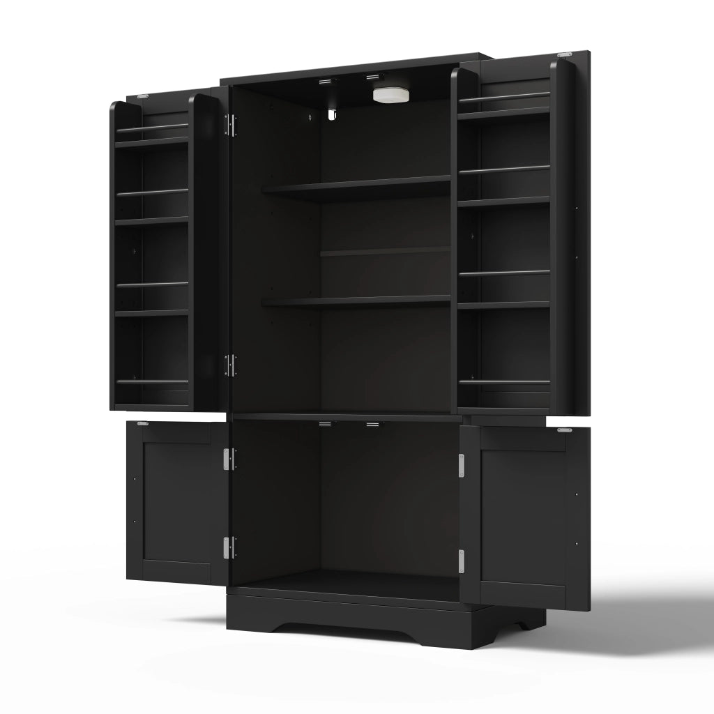Credenza da cucina alta con LED, 4 ante e 2 ripiani regolabili, per cucina e soggiorno, MDF nero, 120 × 60 × 40 cm
