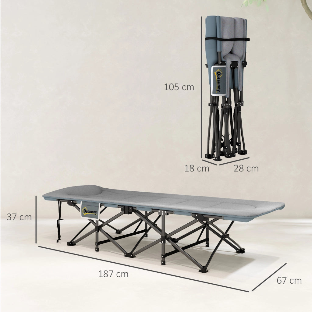 Lettino da campeggio pieghevole con materasso e cuscino grigio brandina per ospiti 187 x 67 x 37 cm fino a 150 kg robusto e pratico