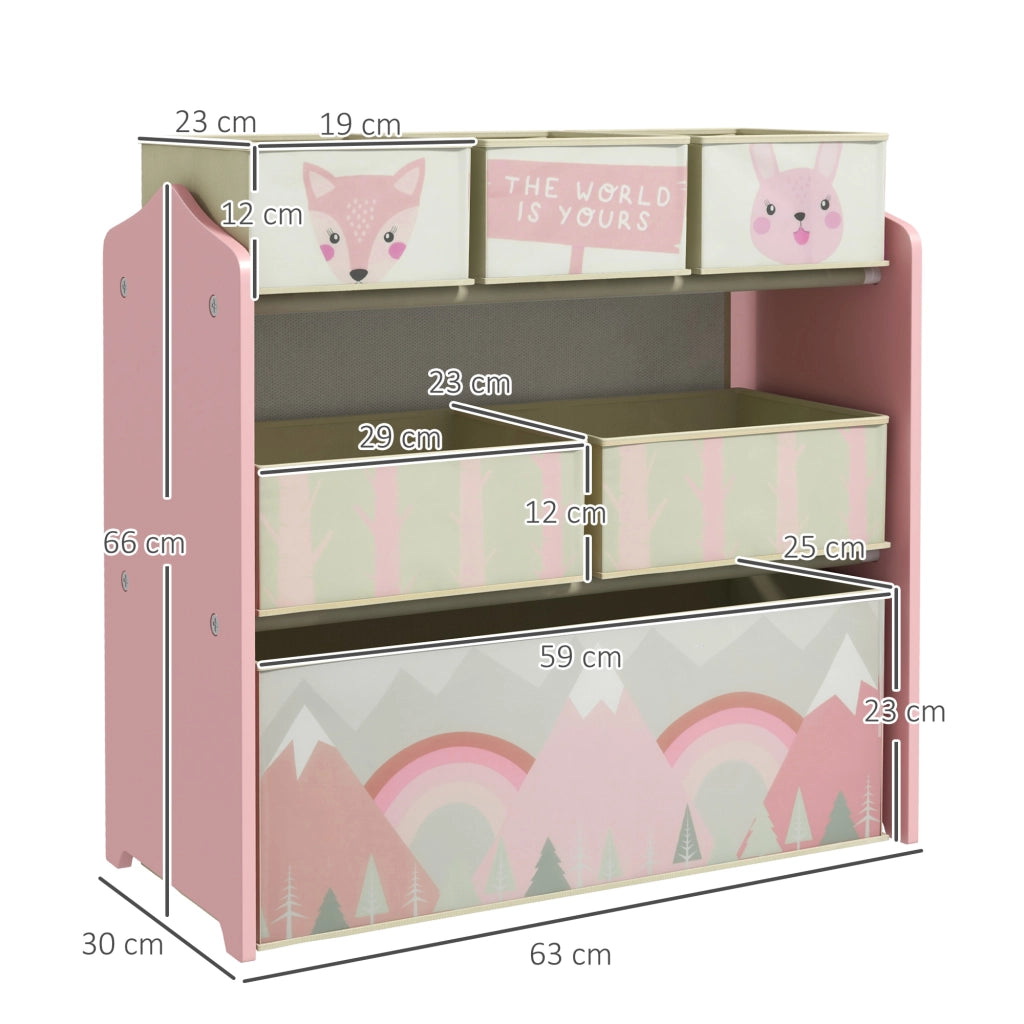 Libreria per bambini con 6 cesti estraibili ¨C zephmum ¨C rosa 63x30x66 cm