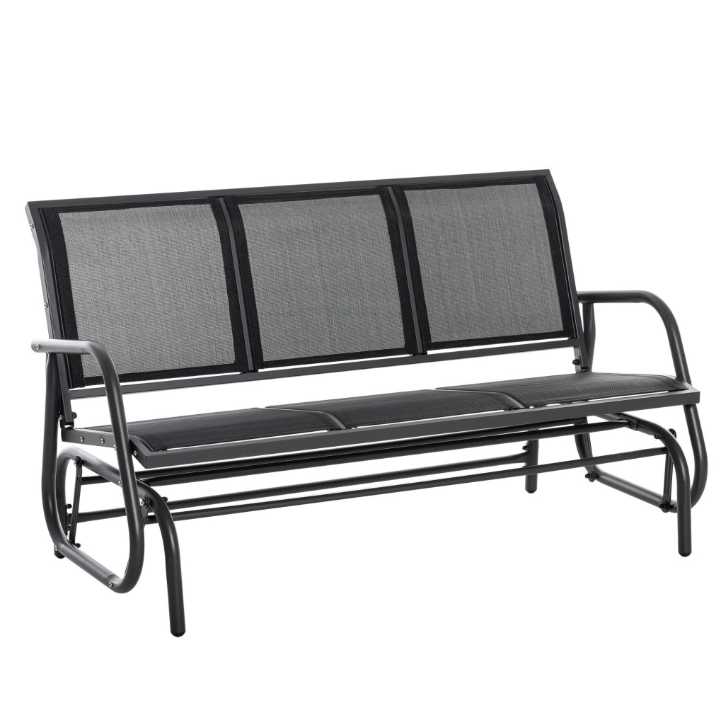 Panca Altalena da Giardino a 3 posti in Metallo con Meccanismo Oscillante, 147x70x85 cm, Grigio Scuro, Portata 300 kg