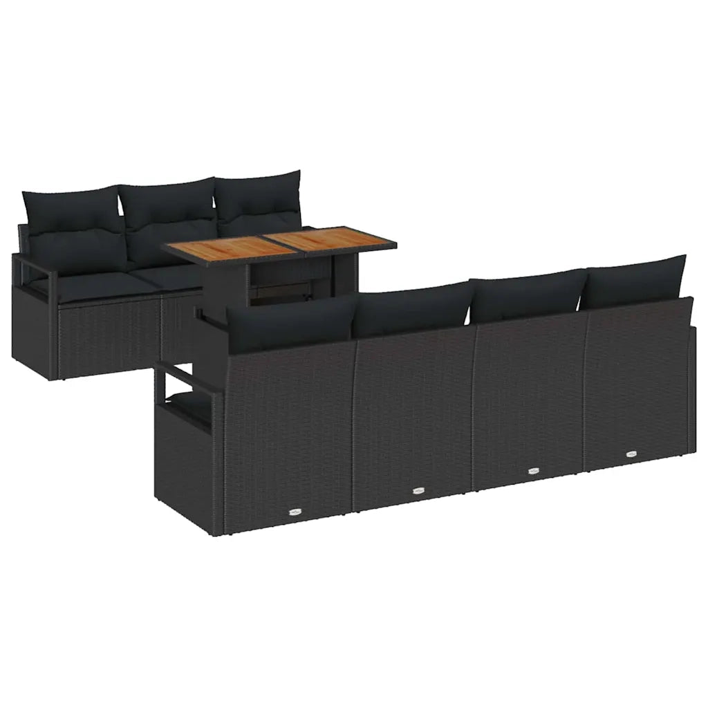 Set Divano da Giardino con archiviazione 8 pcs Nero Poly Rattan