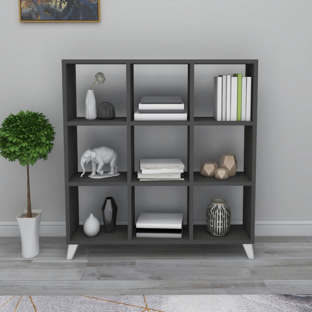 Libreria 'Svedala' Scaffale da Terra con 9 Scomparti Aperti a Forma di Cubo Mobile Espositore - Antracite [en.casa]