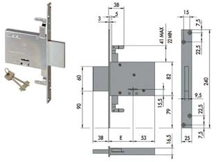 SERRATURA TRIPLICE DA INFILARE DOPPIA MAPPA 57016  KA mm.70 c/1 ch. cif. unica sr. 12 pz (57016720)    CISA