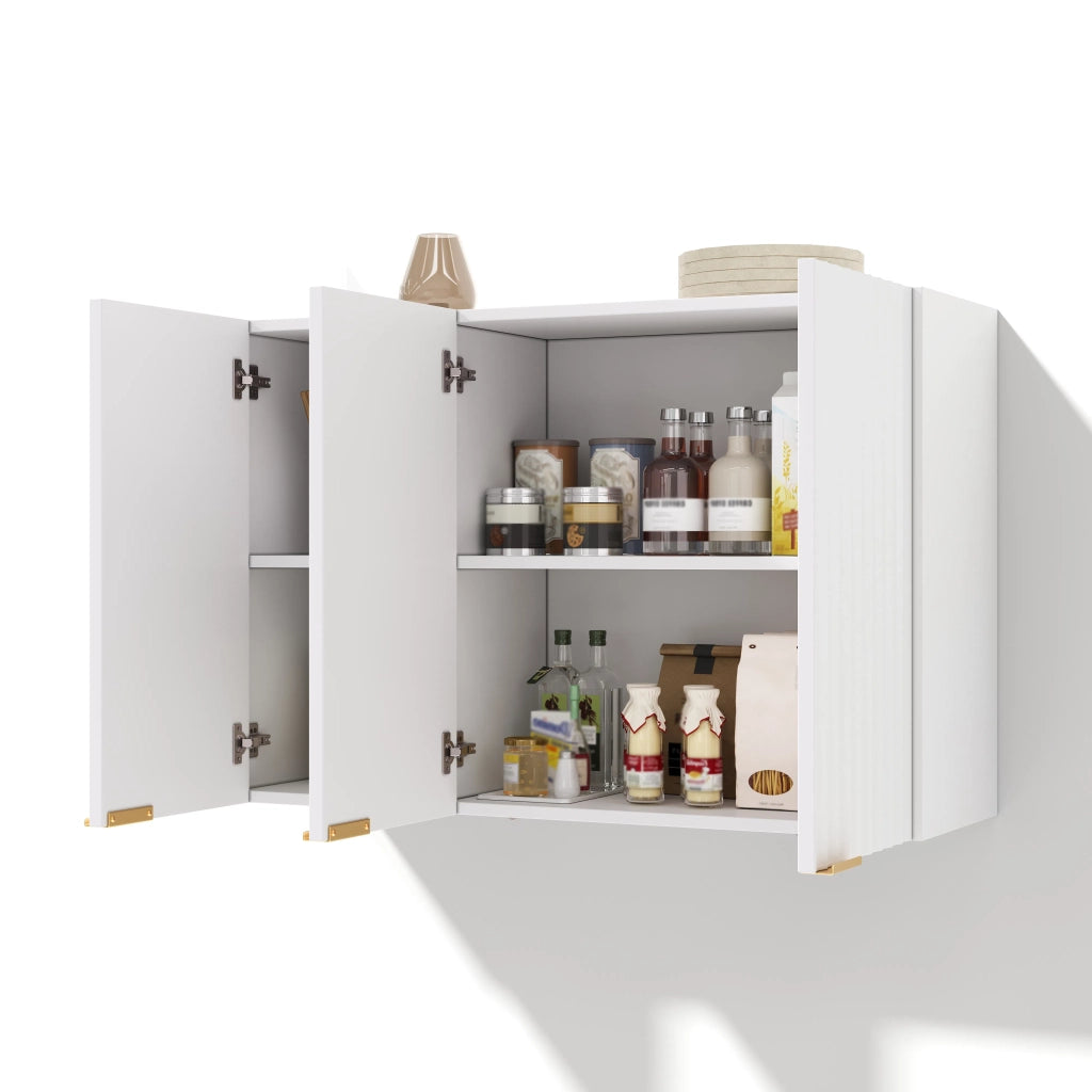 Armadio pensile da cucina a 3 ante, mobile sospeso per ripostiglio soggiorno, bagno e lavanderia, 90 x 29 x 60 cm