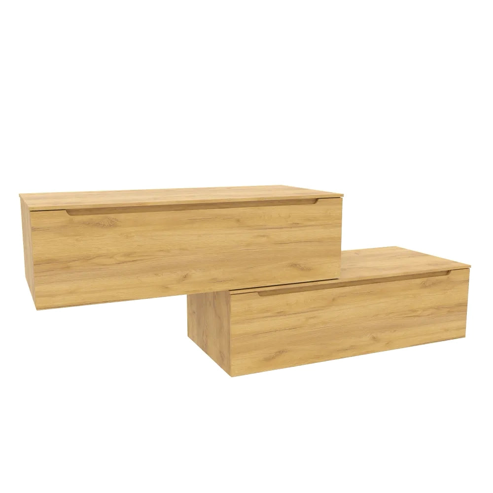 Mobile bagno sospeso modulare 100 cm rovere chiaro due cassetti con top | Bako