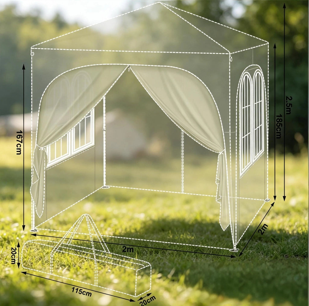 Gazebo pieghevole 2x2 m verde con pareti laterali e borsa