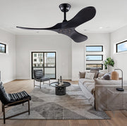 VENTILATORE DA SOFFITTO 106,7 cm Nero con 3 Pale in Legno Massello