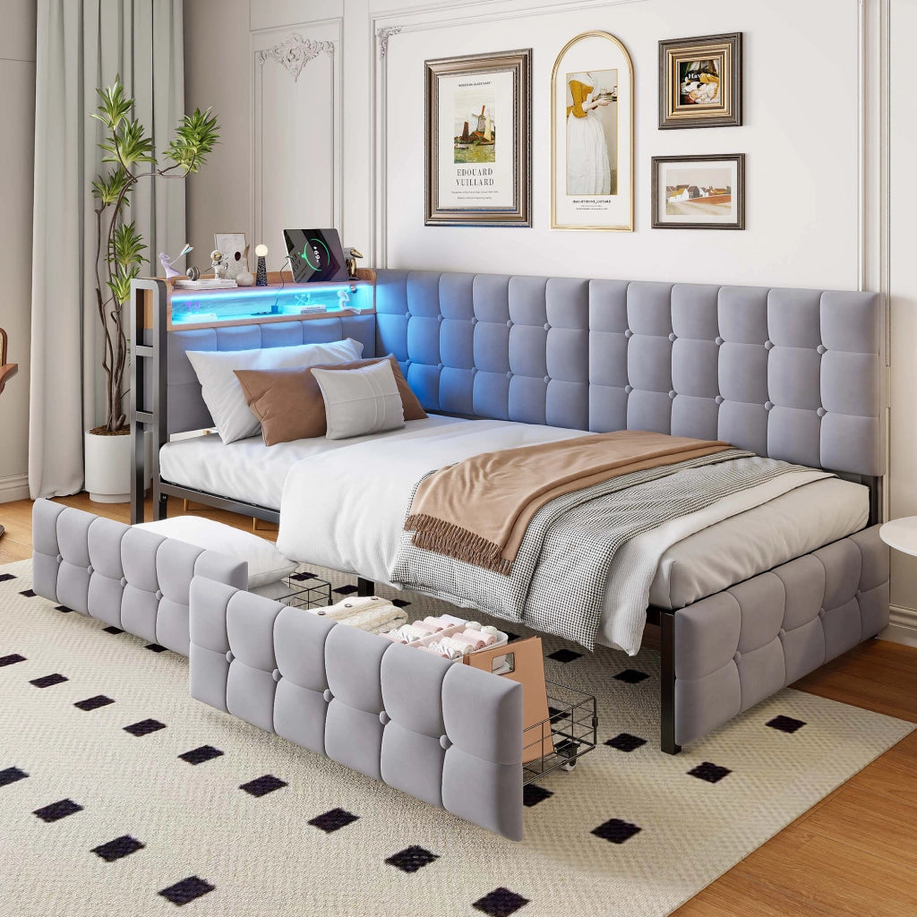 Divano letto imbottito tessuto 90x200 cm