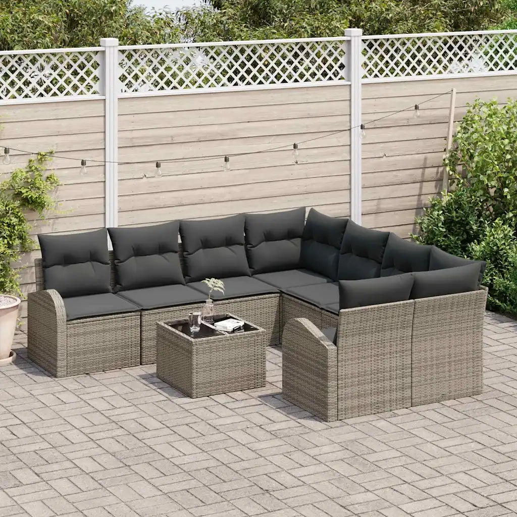 Set di divani con cuscino 9 pcs Grigio polyrattan