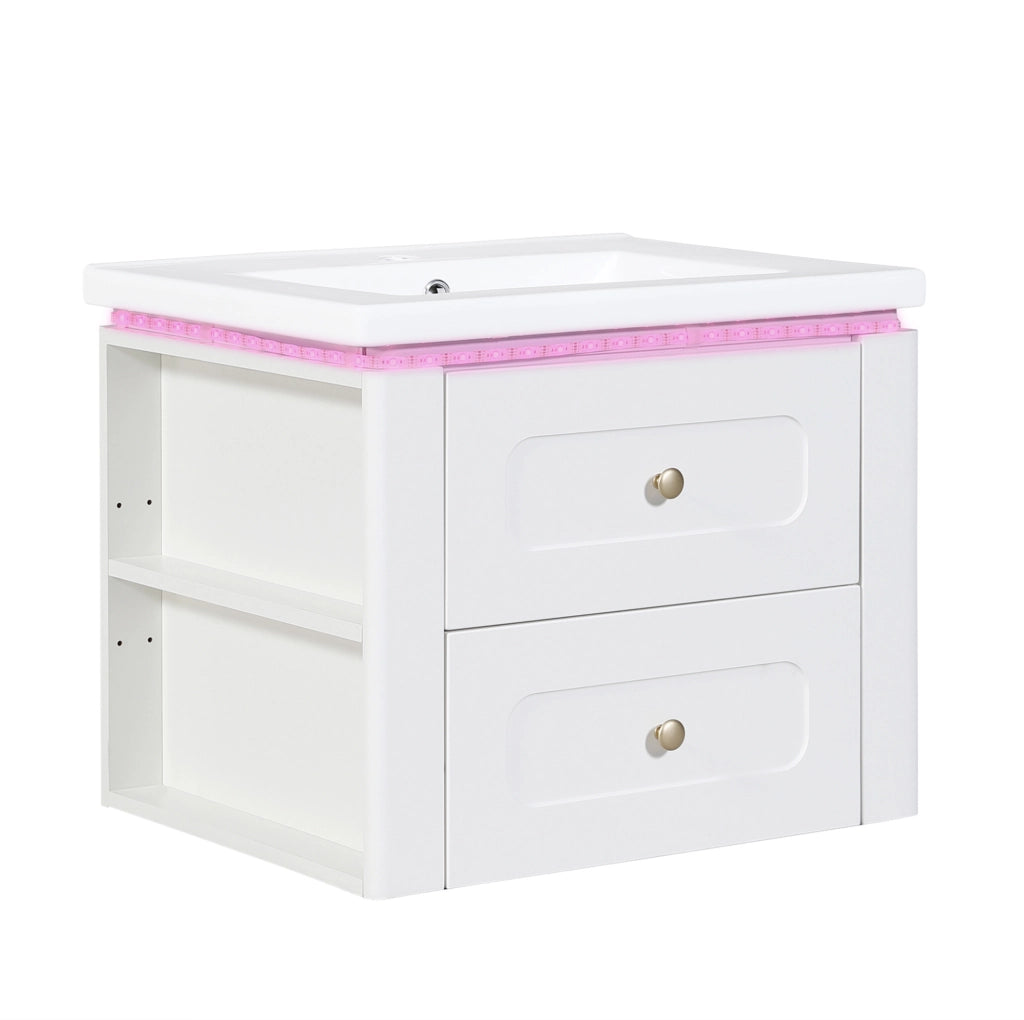 Mobile sottolavabo sospeso 61x47x50 cm in MDF bianco con LED e contenitore