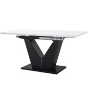 Tavolo da pranzo allungabile 99-159x75 cm con piano in MDF effetto marmo e gambe a V regolabili