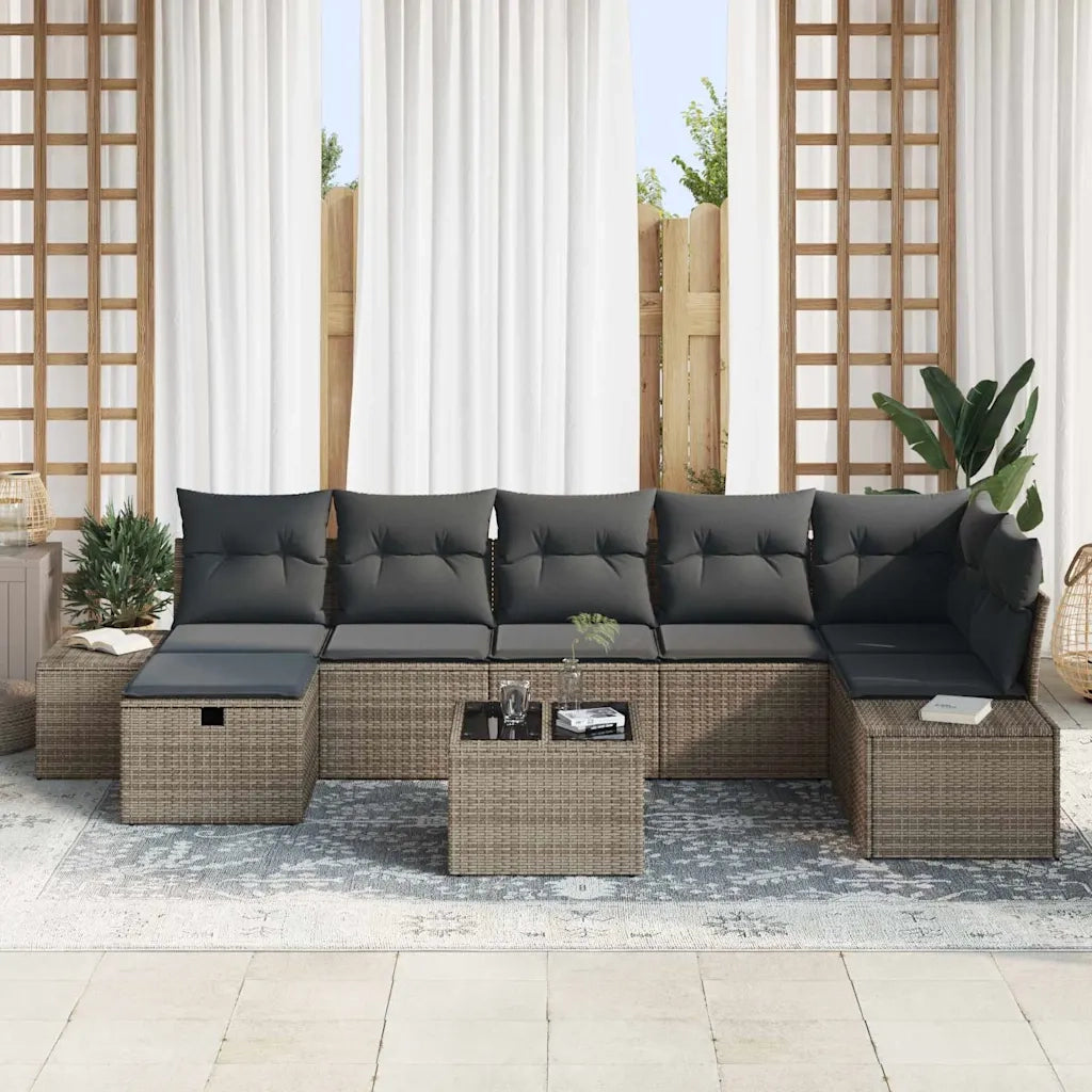 Set Divano da Giardino con cuscino 8 pcs Grigio polyrattan