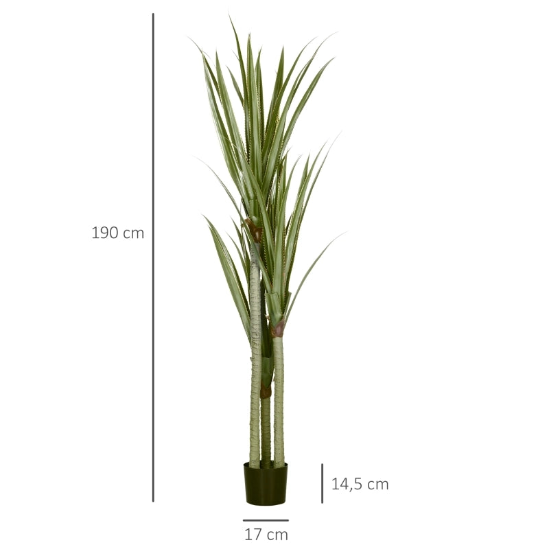 Pianta artificiale di yucca con vaso in cemento e 39 foglie in plastica PE verde, 190 cm per interno ed esterno