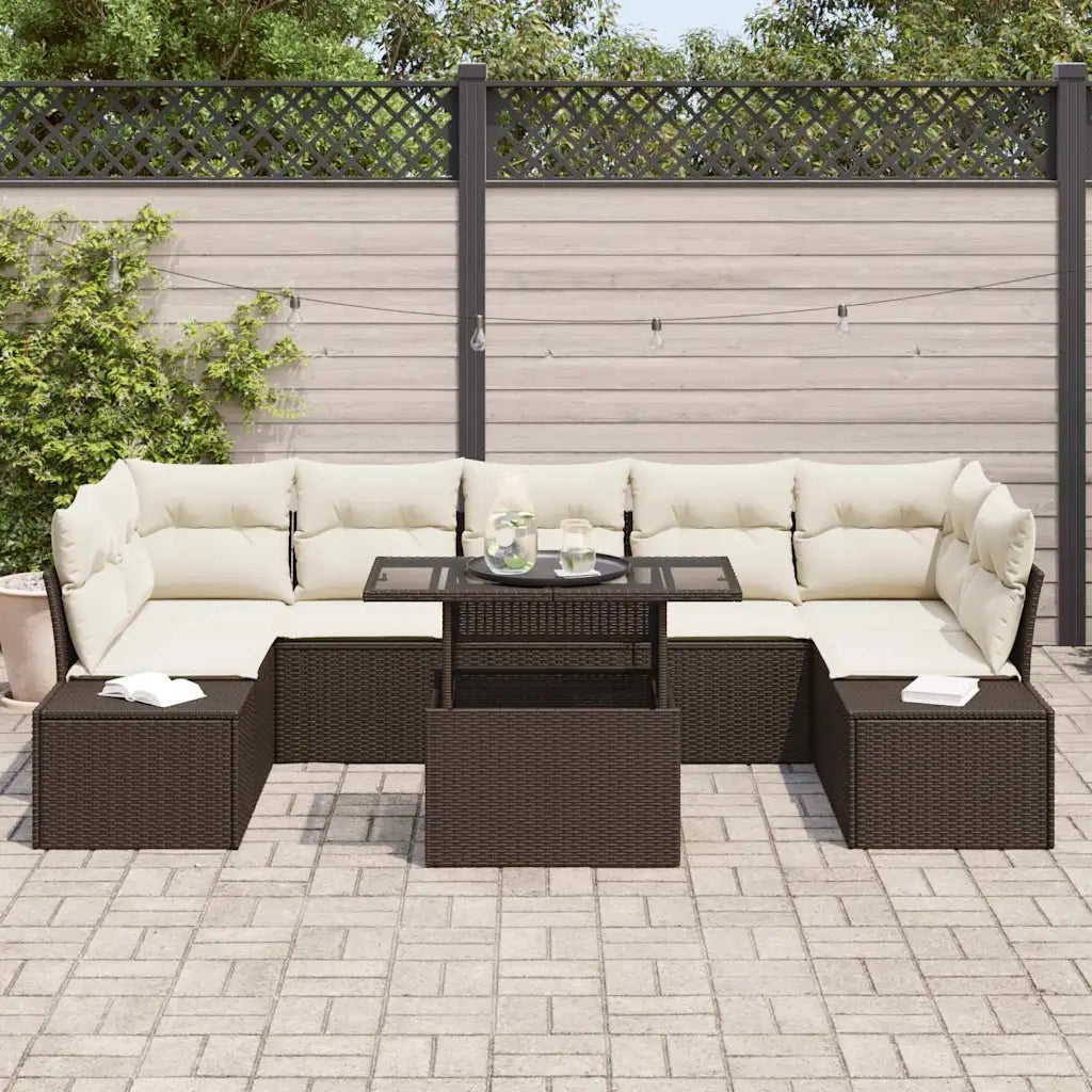Set Divano da Giardino con cuscino 8 pcs Marrone e Crema