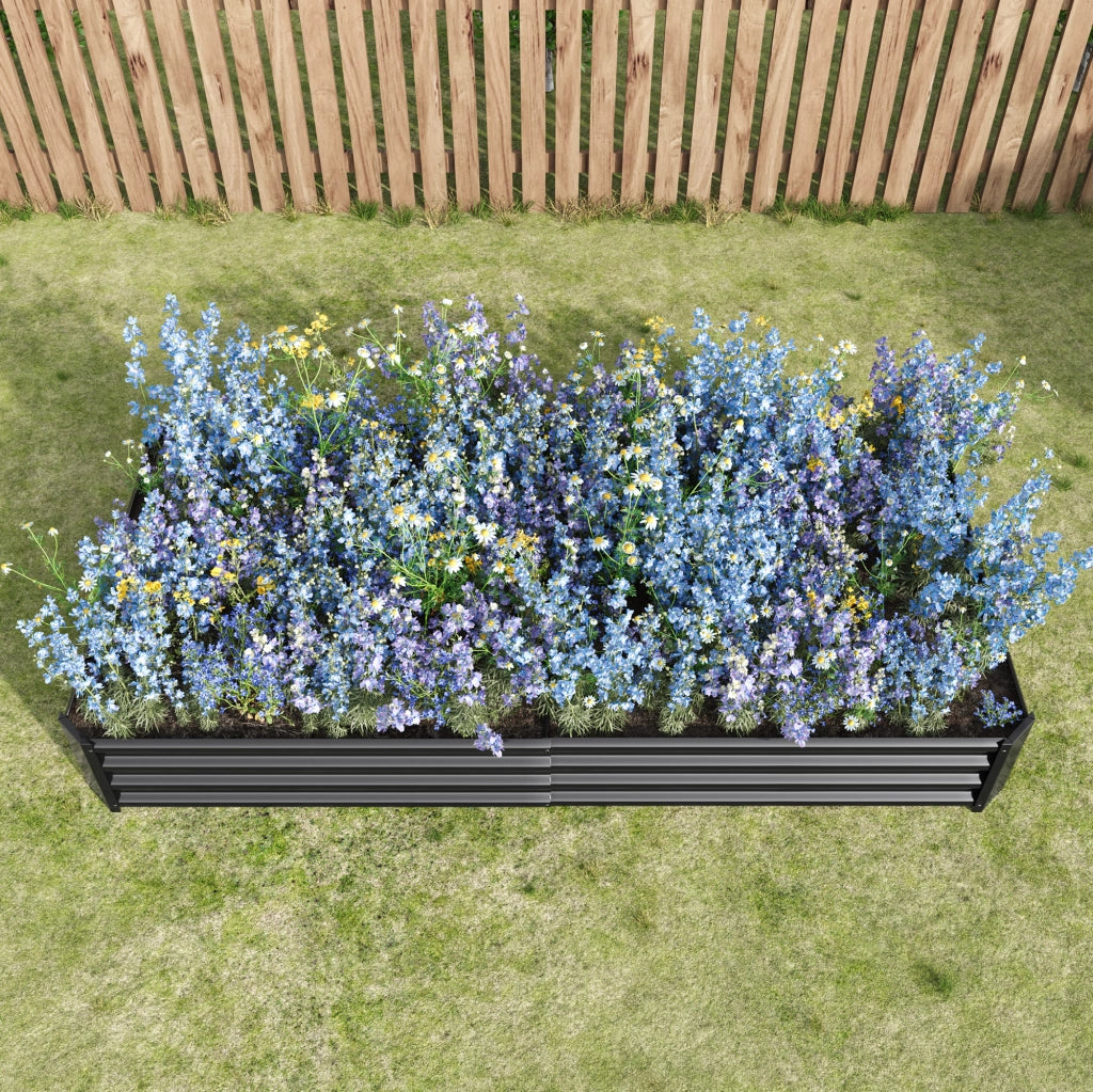 Fioriera rialzata in metallo senza fondo con pannelli in acciaio zincato nera 232 × 113.5 × 30 cm per orto