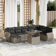 Set Divano da Giardino 9pz con Cuscini Grigio Chiaro Polyrattan