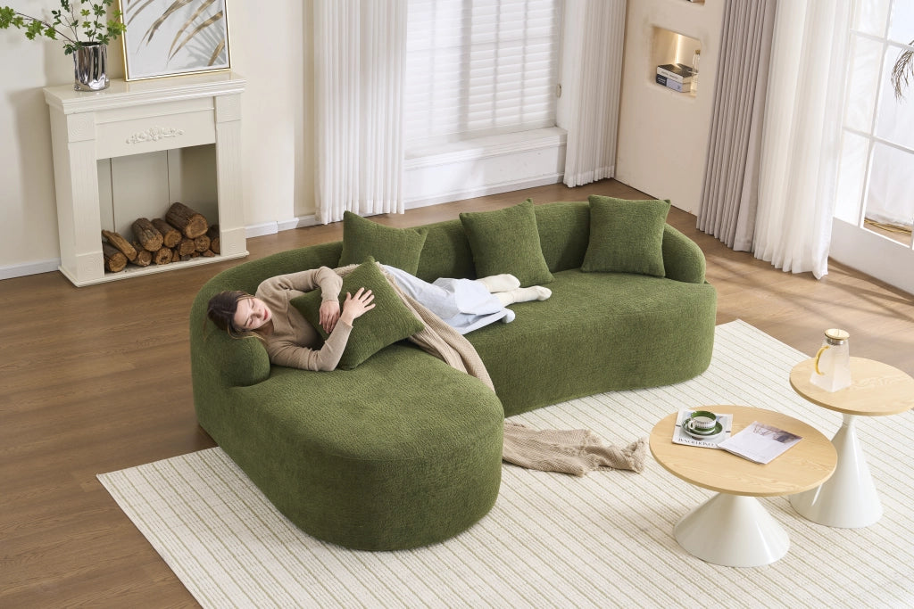 Divano modulare curvo 3 posti in chenille verde con elementi indipendenti