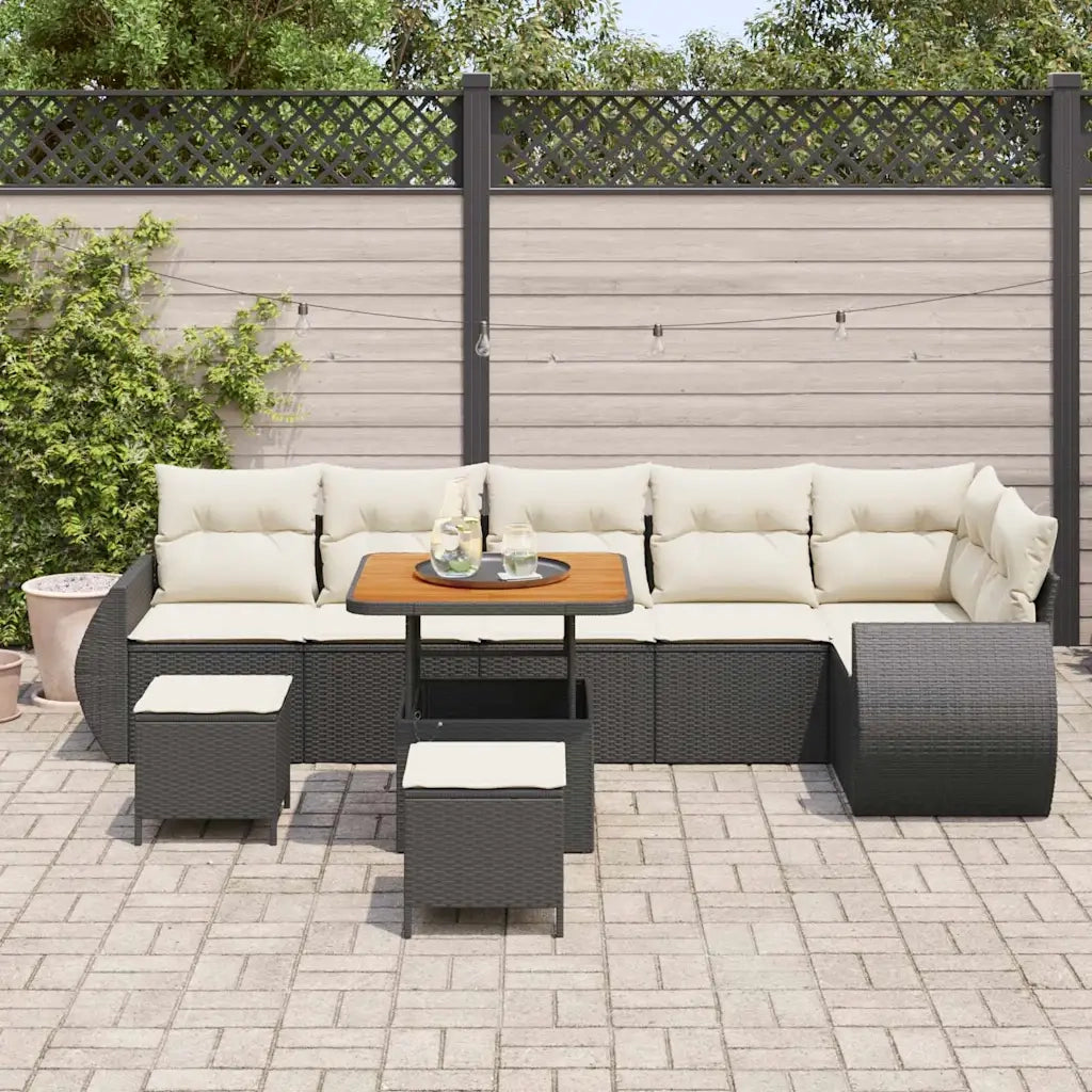 Set Divano da Giardino 9 pcs Nero polyrattan