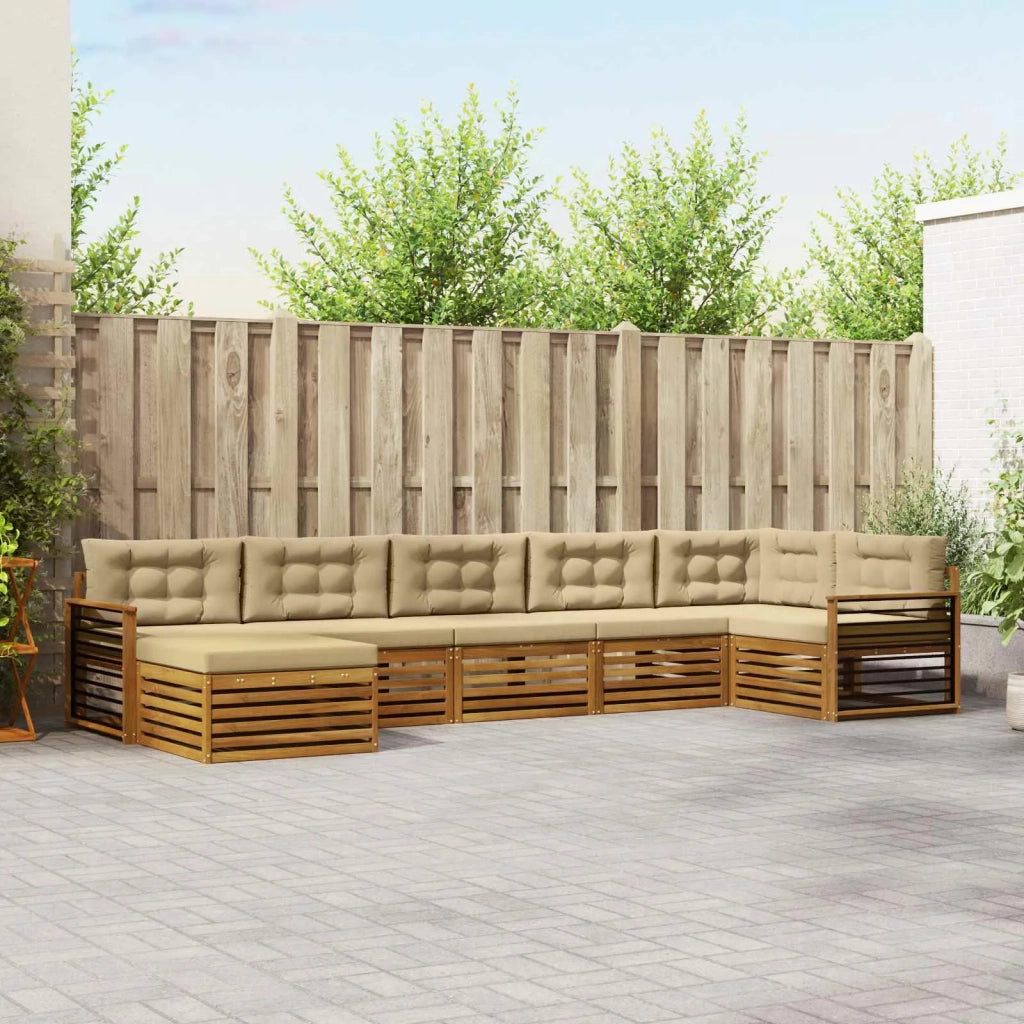 Set divani 7 pcs Naturale e Beige Legno di Acacia Massello 3373833