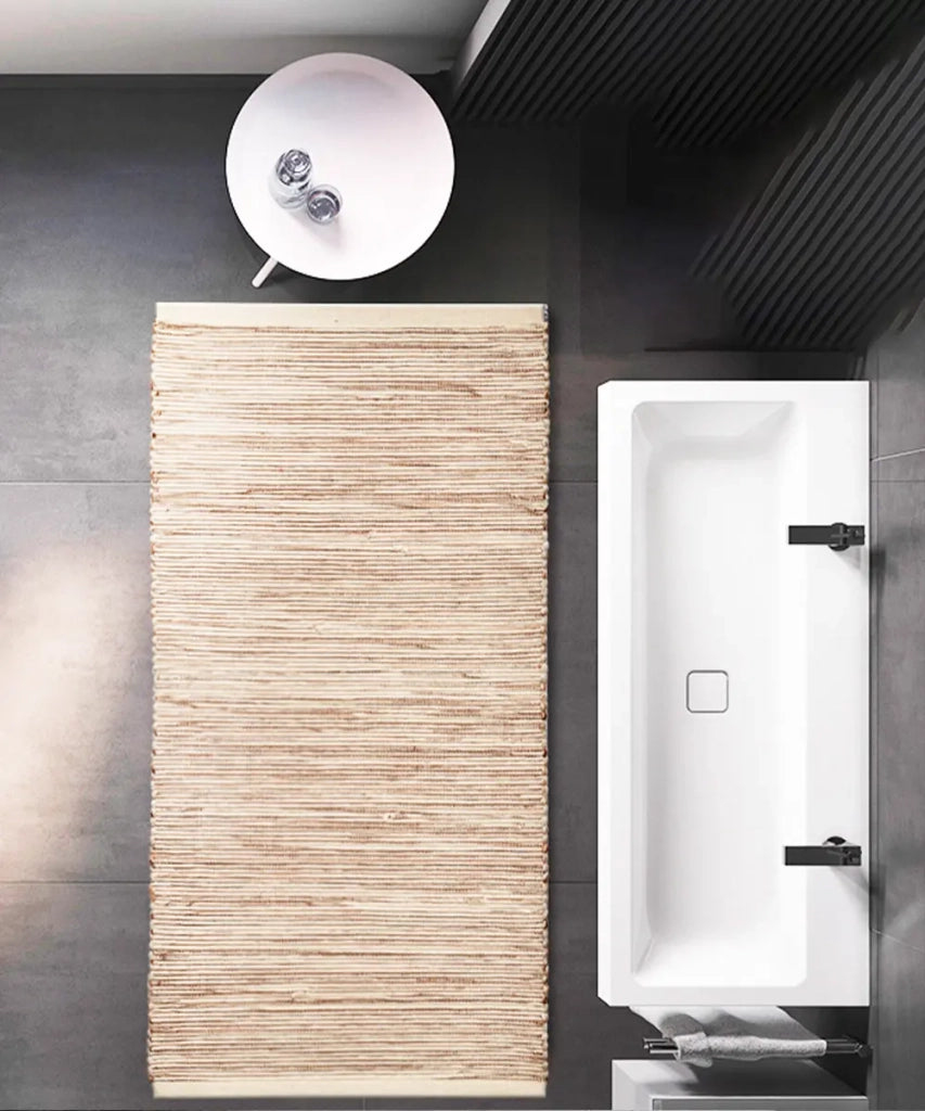 Tappeto NATURAL AVORIO cm.55x140 tinta unita effetto naturale 100% cotone, tappetino bagno stuoia cucina multiuso lavabile in lavatrice