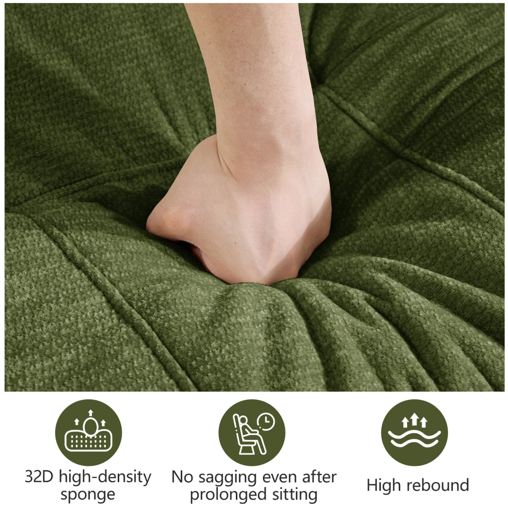 Divano modulare 4 posti verde in chenille con schiuma ad alta densità 32D, senza telaio, per soggiorno e appartamenti