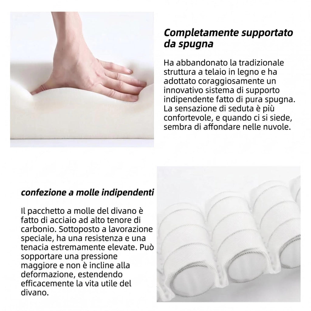 Divano a L, divano componibile, seduta morbida come una nuvola, tessuto chenille, nero