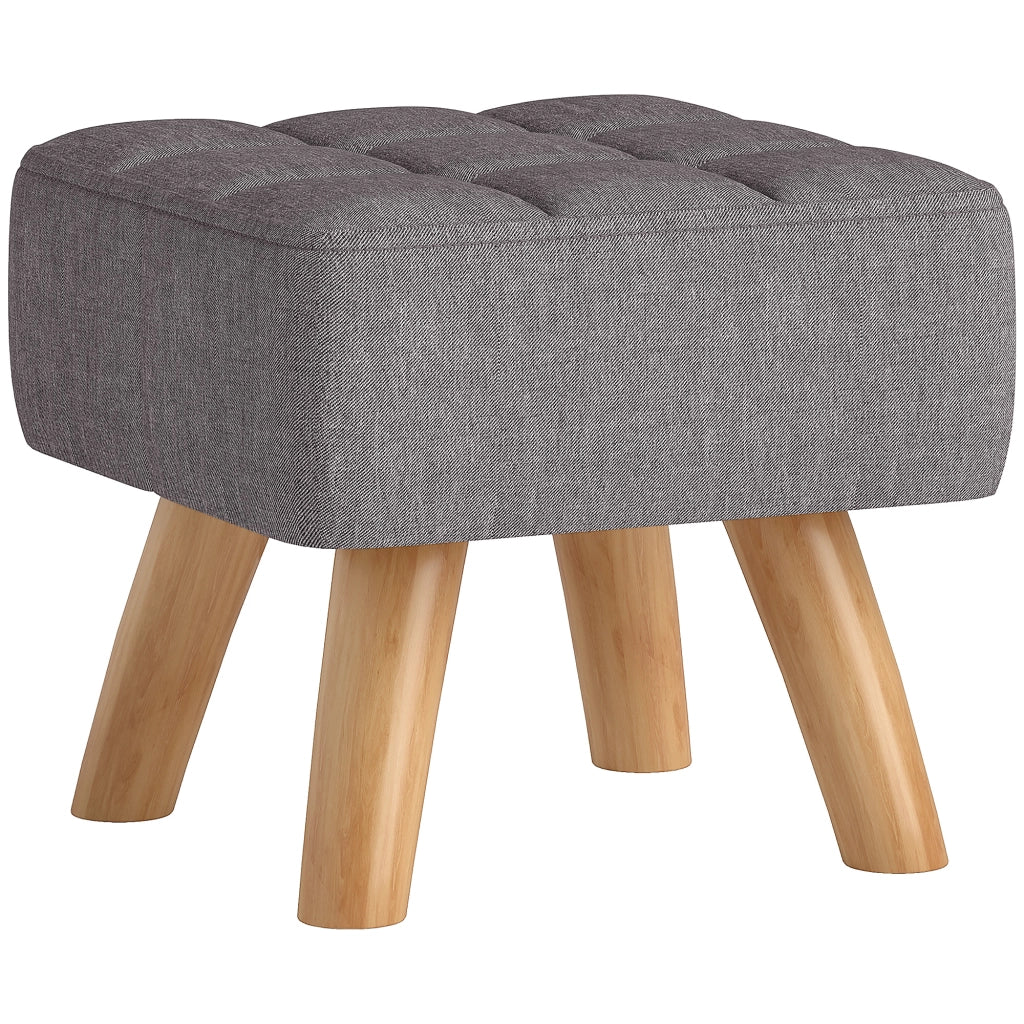 Pouf con rivestimento in lino e gambe in legno ¨C Minimal ¨C Grigio