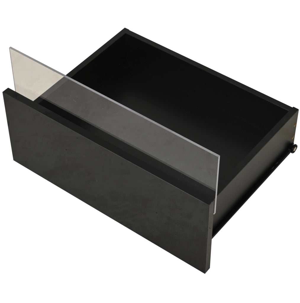 Tavolino da salotto moderno 90 x 45 x 35;5 cm nero lucido con LED; 2 cassetti e vassoio