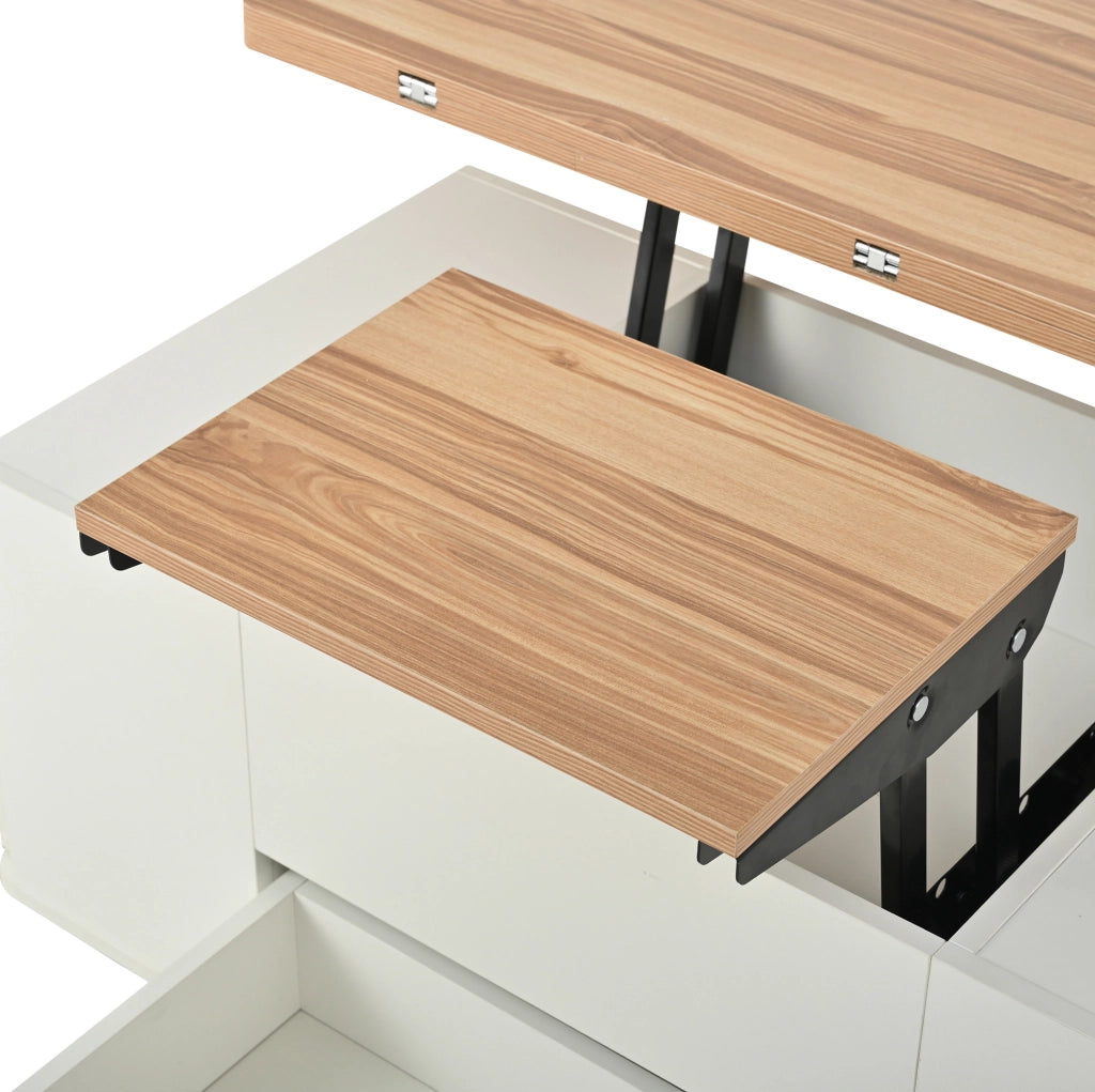Tavolino trasformabile 100 x 50 x 45 cm bianco e legno, 4 sgabelli