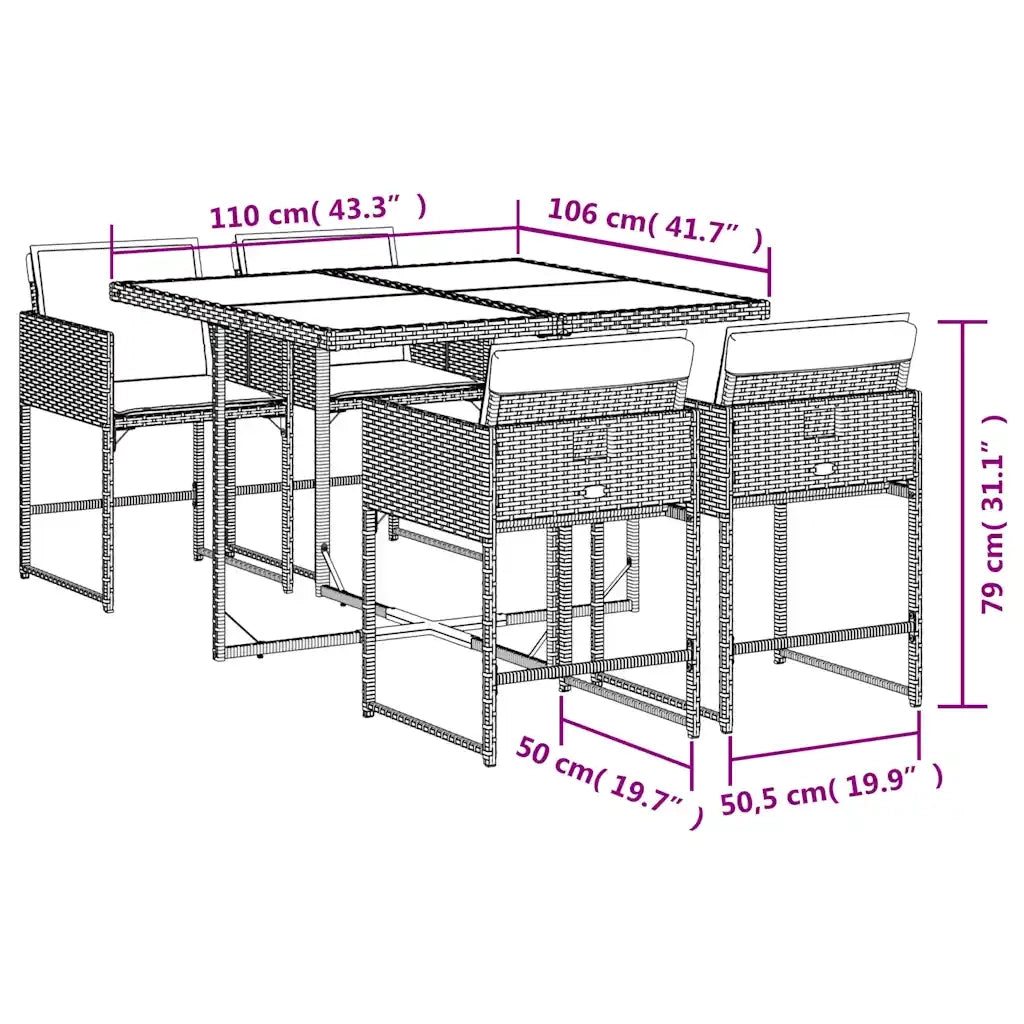 Set Pranzo da Giardino 5pz | Set Salotto da Giardino con Cuscini Grigio Chiaro Polyrattan