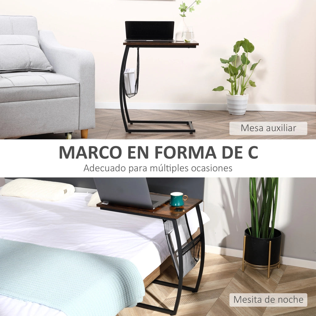 Tavolino da salotto con ripiano e tasche ¨C Minimal ¨C Marrone 53x35x64,5 cm