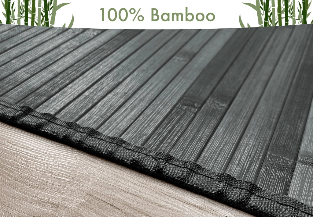 Tappeto Arredo In Vero Bamboo Naturale Grande a Listelli Bordato BambÃ¹ Soggiorno Cucina Salotto Listello Legno Grigio2 - 140x200cm
