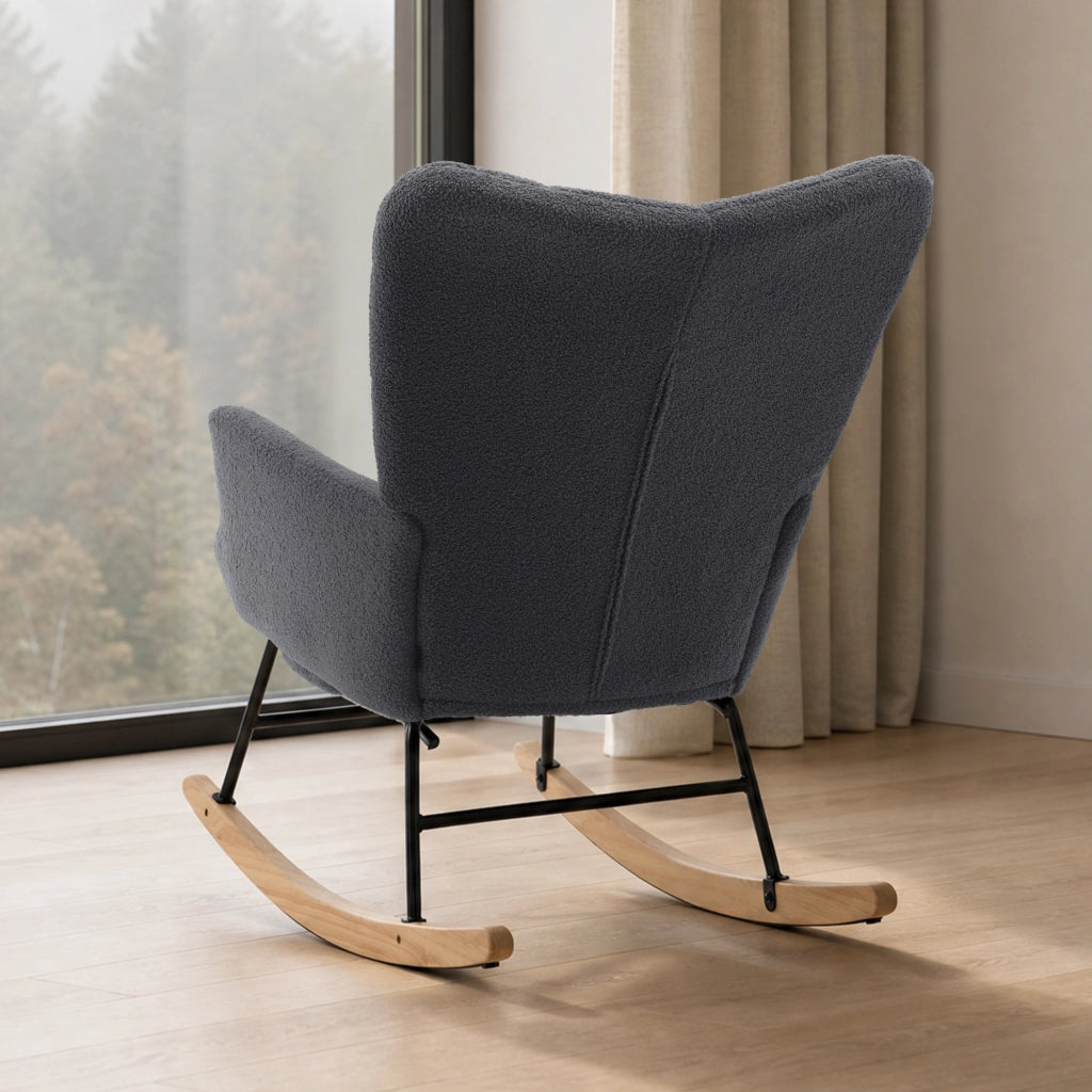 Sedia a dondolo con poggiapiedi 91x61x88 cm in metallo e legno; grigio