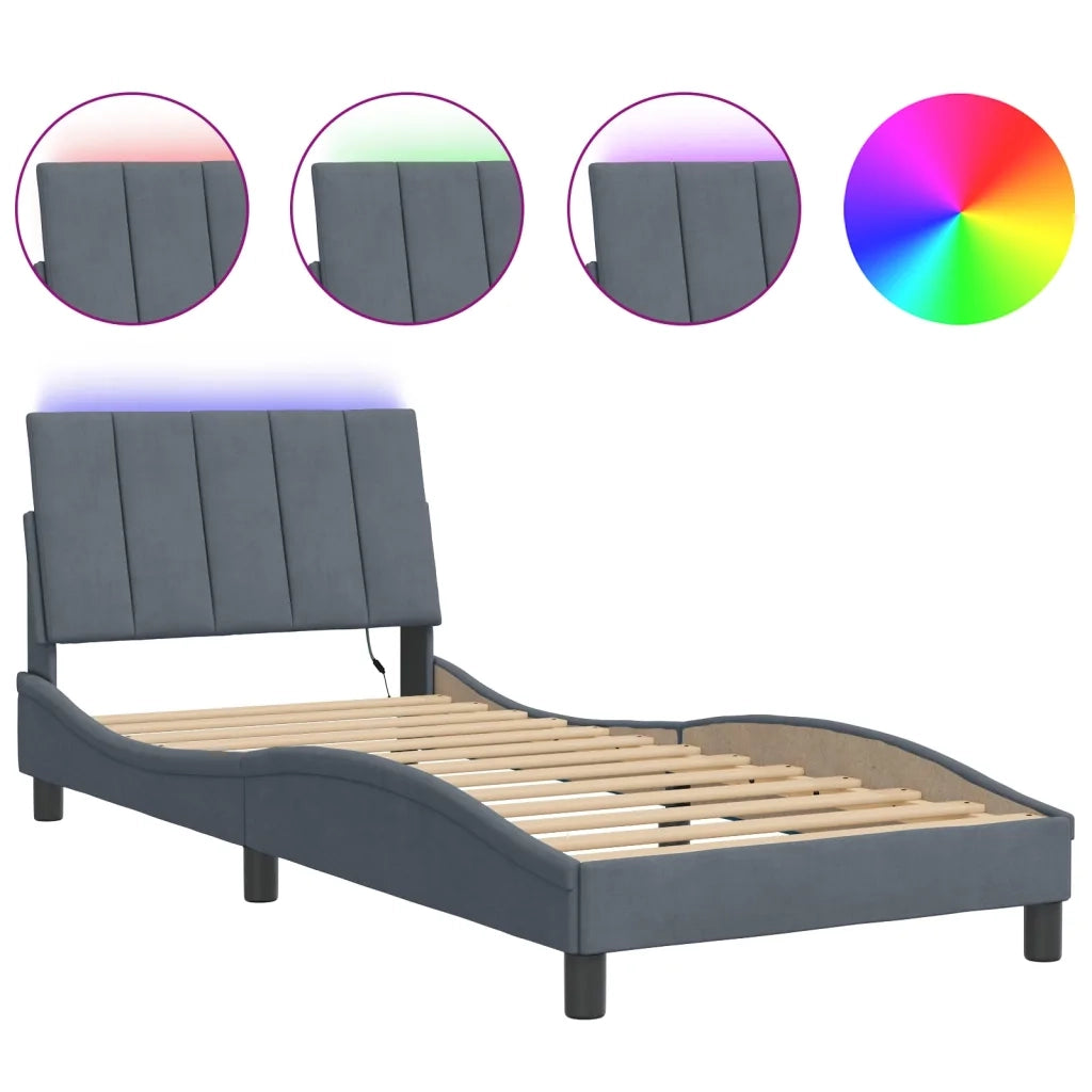 Giroletto con LED senza Materasso Hanko Grigio Scuro 90x190 cm in Velluto