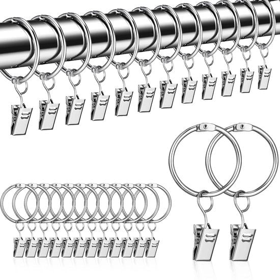 Anelli per tende con clip - 50 pezzi - Argento - 30 mm