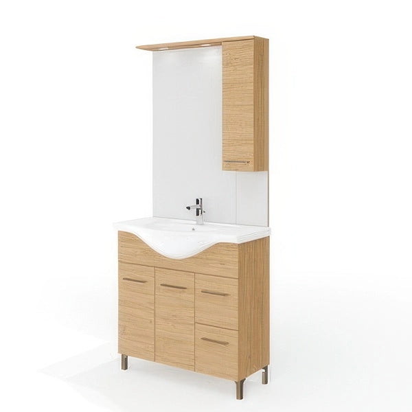 Mobile Bagno Rubino Rovere Naturale da 85 cm a 2 Ante e 2 Cassetti con Specchio
