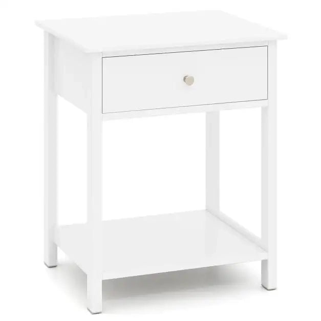 Wooden Bedside Table with Drawer Sofa Table with Open Shelf Mid-Century Style Multifunctional Side Table White