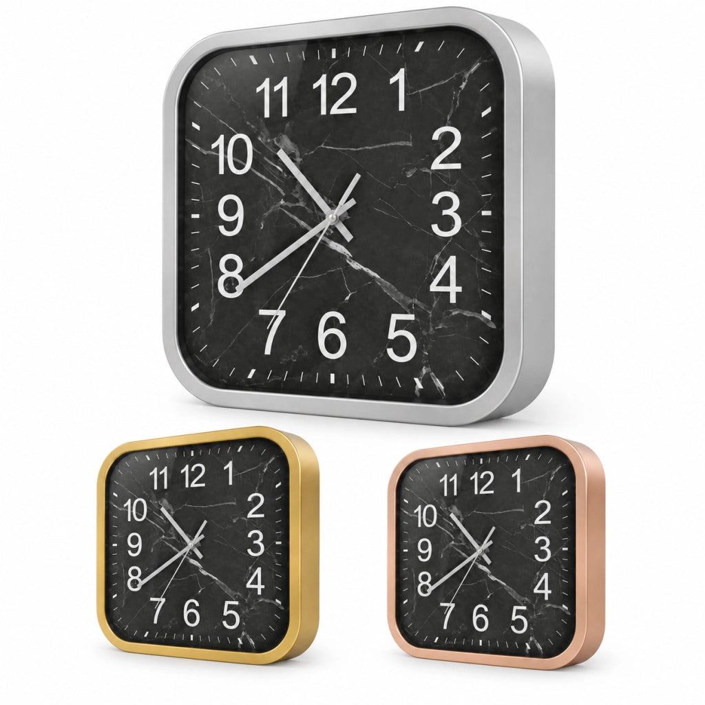 OROLOGIO PARETE QUADRATO 28CM EFFETTO MARMO MODERNO VARI COLORI CASA STUDIO