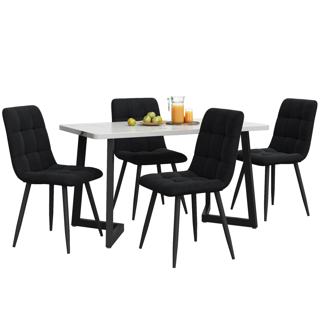 Set tavolo da pranzo rettangolare con 4 sedie nere in velluto