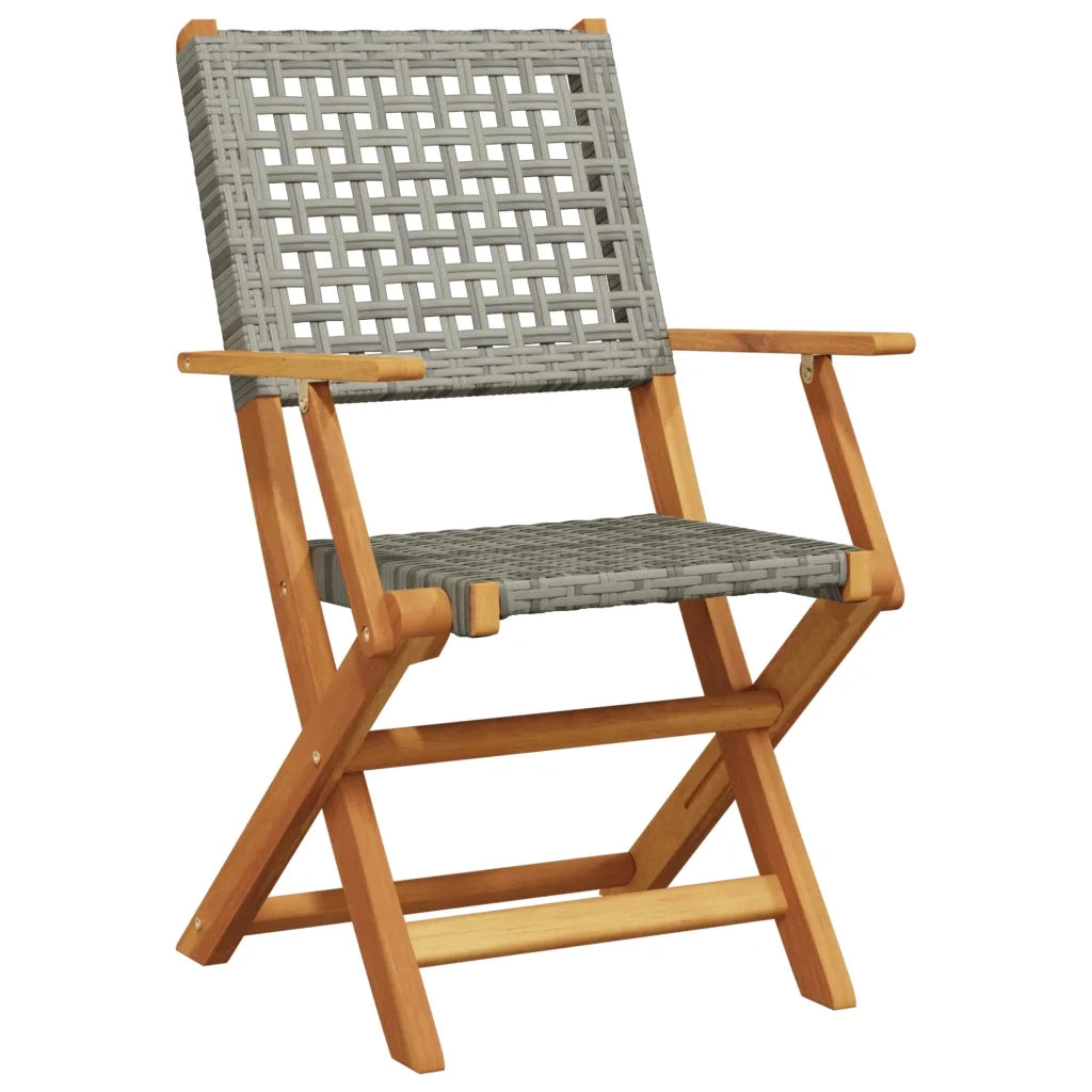 Sedie Giardino Pieghevoli 6 pz | Sedie da Esterno Grigie Polyrattan Legno Massello