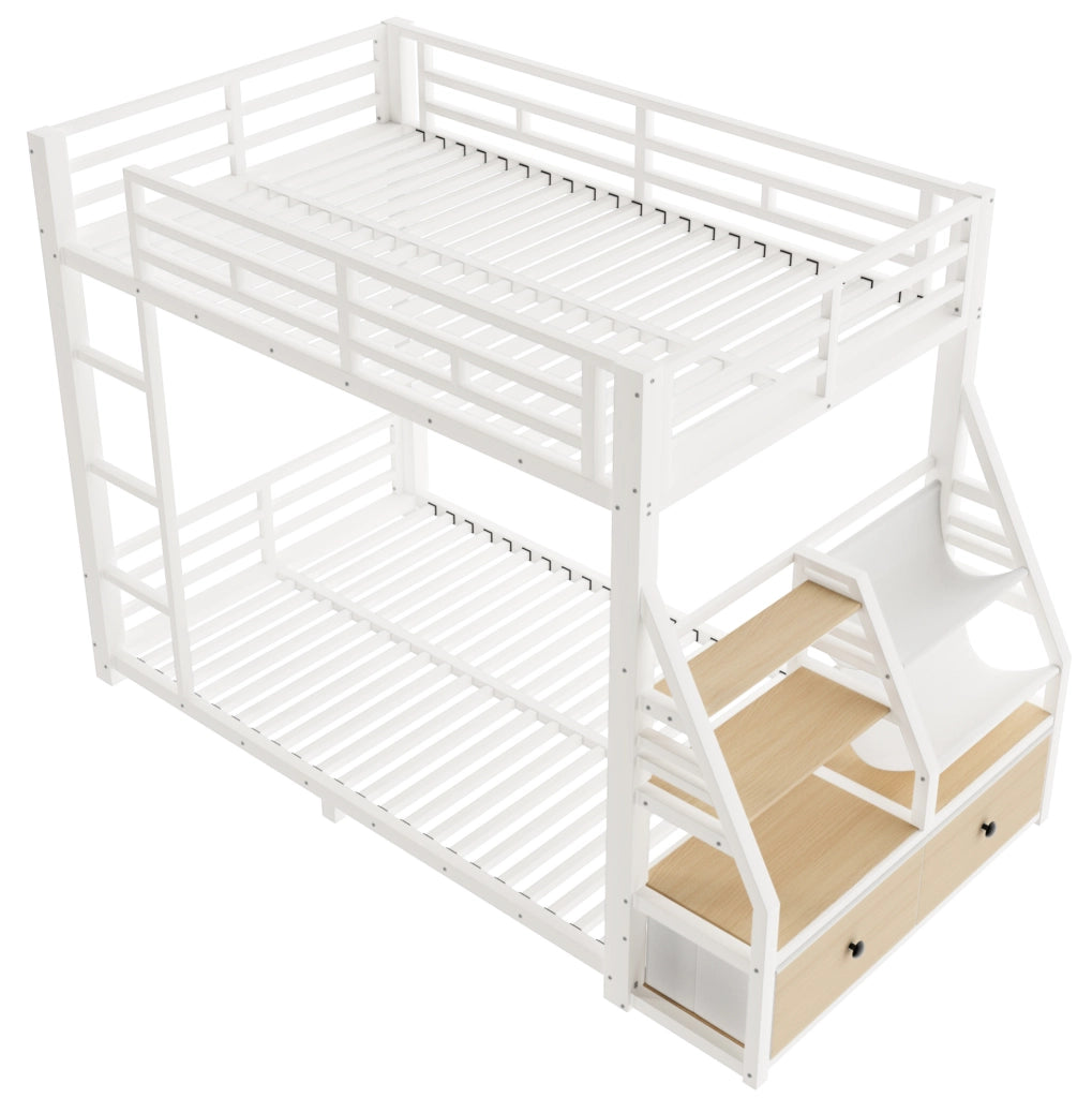 Letto a castello 90x200 cm in legno e metallo bianco con LED e 2 cassetti