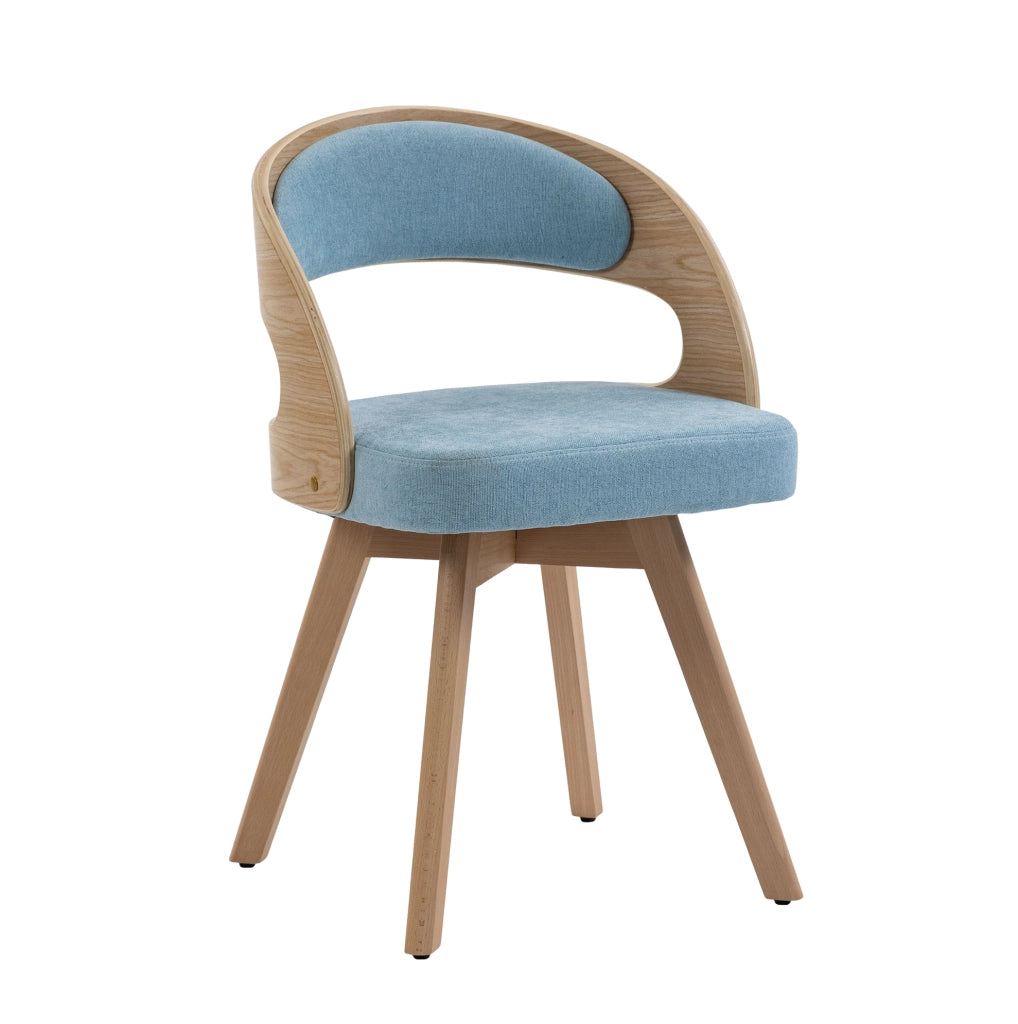 Set 2 sedie da pranzo girevoli a 360° in lino blu con gambe in faggio HOMVRA