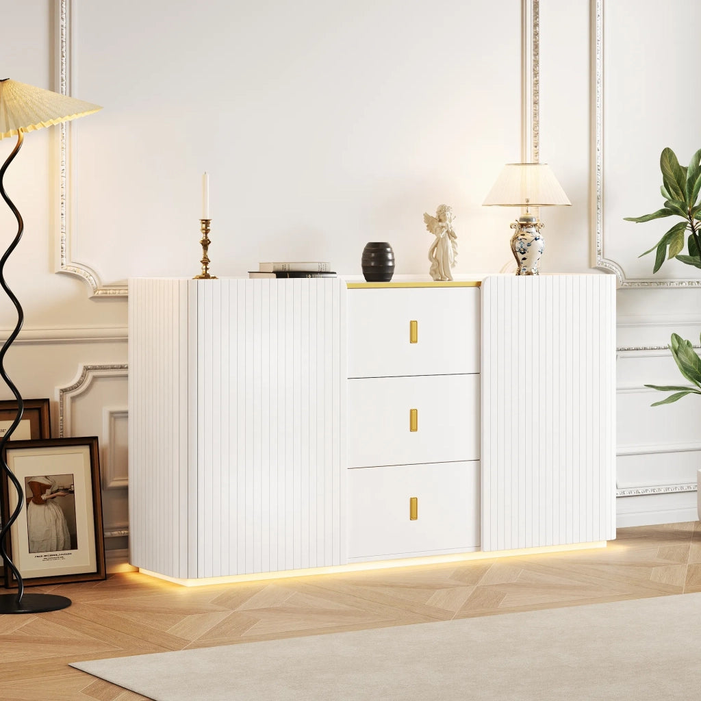 Sideboard Bianco 150x35x80 cm con Illuminazione LED, 2 Ante e 2 Cassetti