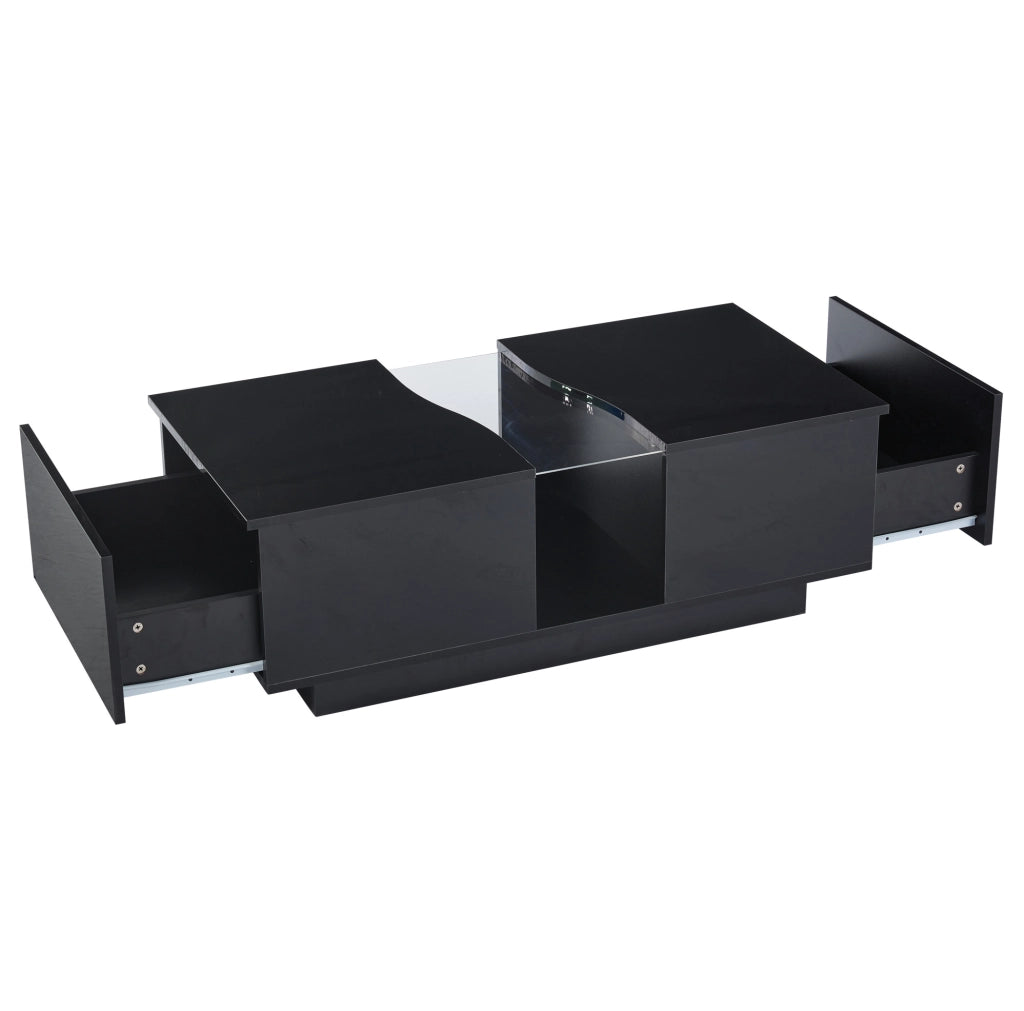 Tavolino da caff¨¨ LED 100x50x35 cm con 2 cassetti in MDF e acrilico nero