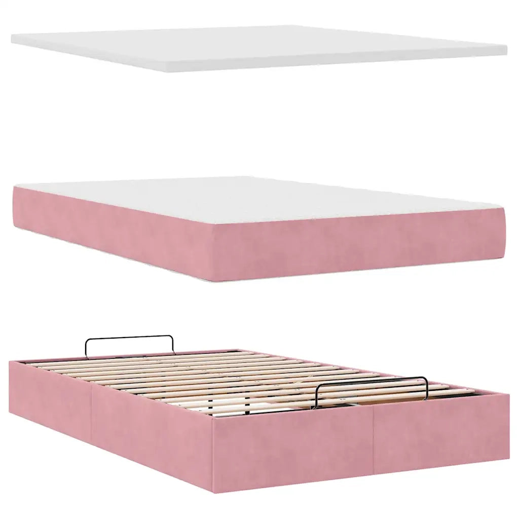Struttura Letto Pouf con Materassi Rosa 120x190 cm Velluto 3314383